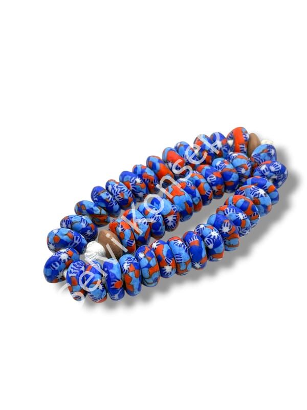 El Yapımı Geleneksel Afrika Krobo Rondela Cam Boncuk Lacivert 14x6 mm