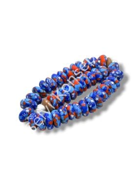 El Yapımı Geleneksel Afrika Krobo Rondela Cam Boncuk Lacivert 14x6 mm