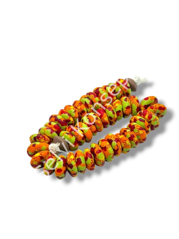 El Yapımı Geleneksel Afrika Krobo Rondela Cam Boncuk Turuncu Mix 14x6 mm