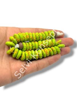 El Yapımı Geleneksel Afrika Krobo Rondela Cam Boncuk Fıstık Yeşili 14x6 mm