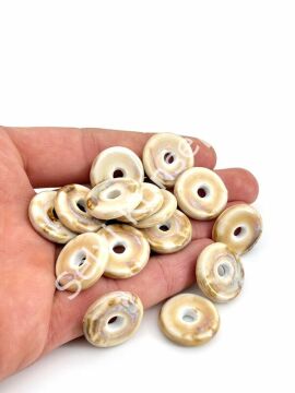 Otantik Seramik Boncuk Disk Rondela 20 mm Krem