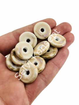 Otantik Seramik Boncuk Disk Rondela 20 mm Krem