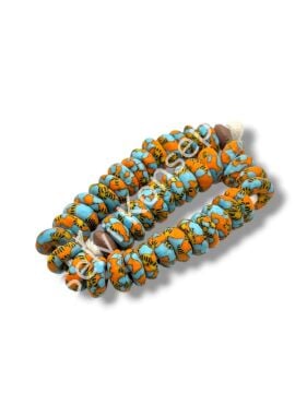 El Yapımı Geleneksel Afrika Krobo Rondela Cam Boncuk Turuncu-Mavi 14x6 mm
