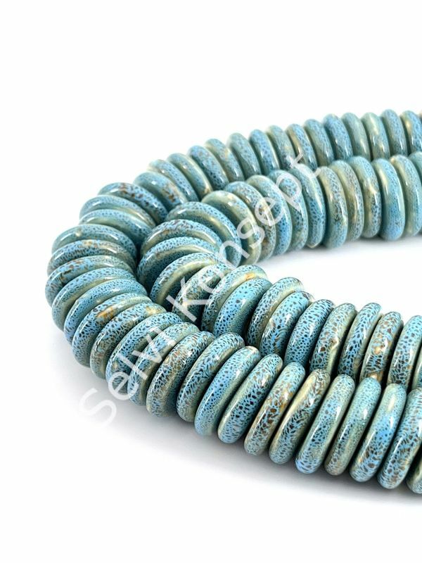 Otantik Seramik Boncuk Disk Rondela 20 mm Mavi