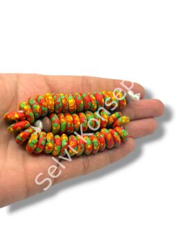 El Yapımı Geleneksel Afrika Krobo Rondela Cam Boncuk Kırmızı-Yeşil 14x6 mm