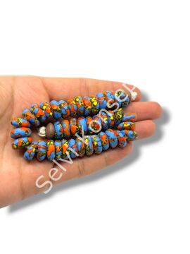 El Yapımı Geleneksel Afrika Krobo Rondela Cam Boncuk Saks Mavi 14x6 mm