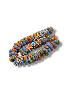 El Yapımı Geleneksel Afrika Krobo Rondela Cam Boncuk Saks Mavi 14x6 mm
