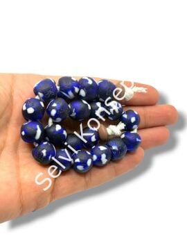 El Yapımı Geleneksel Afrika Krobo Küre Cam Boncuk Lacivert 12x11 mm