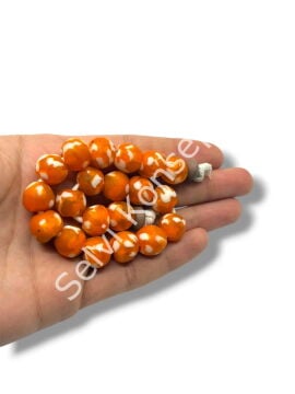 El Yapımı Geleneksel Afrika Krobo Küre Cam Boncuk Turuncu 12x11 mm