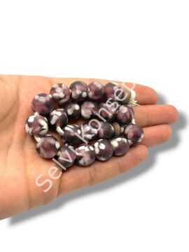 El Yapımı Geleneksel Afrika Krobo Küre Cam Boncuk Mürdüm 12x11 mm