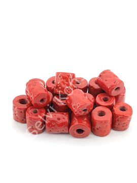 Parlak Eskitme Silindir Bodrum Cam Boncuk Kırmızı 10 Adet