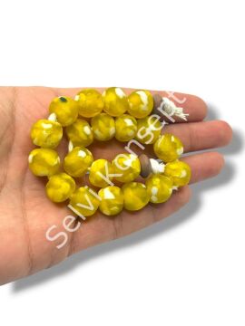 El Yapımı Geleneksel Afrika Krobo Küre Cam Boncuk Sarı 12x11 mm