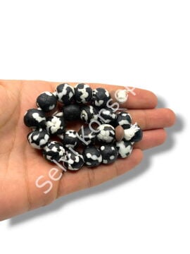 El Yapımı Geleneksel Afrika Krobo Küre Cam Boncuk Sİyah 12x11 mm