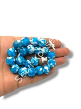 El Yapımı Geleneksel Afrika Krobo Küre Cam Boncuk Mavi 12x11 mm