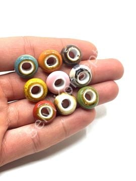 Otantik Seramik Boncuk Geniş Delik Rondela 14 mm