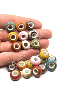 Otantik Seramik Boncuk Geniş Delik Rondela 14 mm
