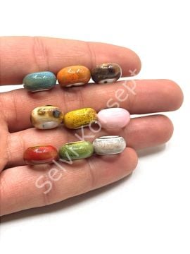 Otantik Seramik Boncuk Geniş Delik Rondela 14 mm