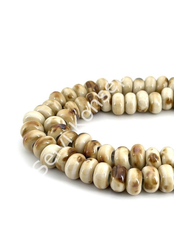 Otantik Seramik Boncuk Geniş Delik Rondela 14 mm Krem