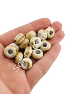 Otantik Seramik Boncuk Geniş Delik Rondela 14 mm Krem