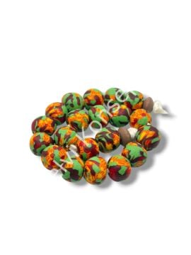 El Yapımı Geleneksel Afrika Krobo Küre Cam Boncuk Kırmızı-Yeşil 12x11 mm
