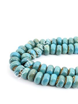 Otantik Seramik Boncuk Geniş Delik Rondela 14 mm Mavi