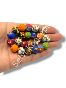 El Yapımı Geleneksel Afrika Krobo Küre Cam Boncuk Karışık Renkli 12x11 mm
