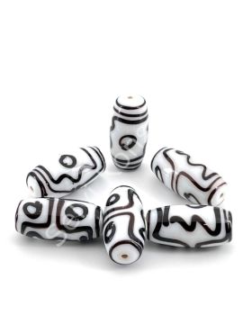 Etnik Desenli Oval Cam Boncuk Beyaz 10 Adet