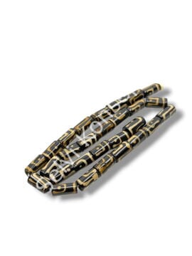 El Yapımı Etnik Desenli Silindir Dizi Tibet Boncuk Siyah-Kahverengi 8x13 mm