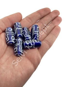 Etnik Desenli Oval Cam Boncuk Ş.Lacivert 10 Adet