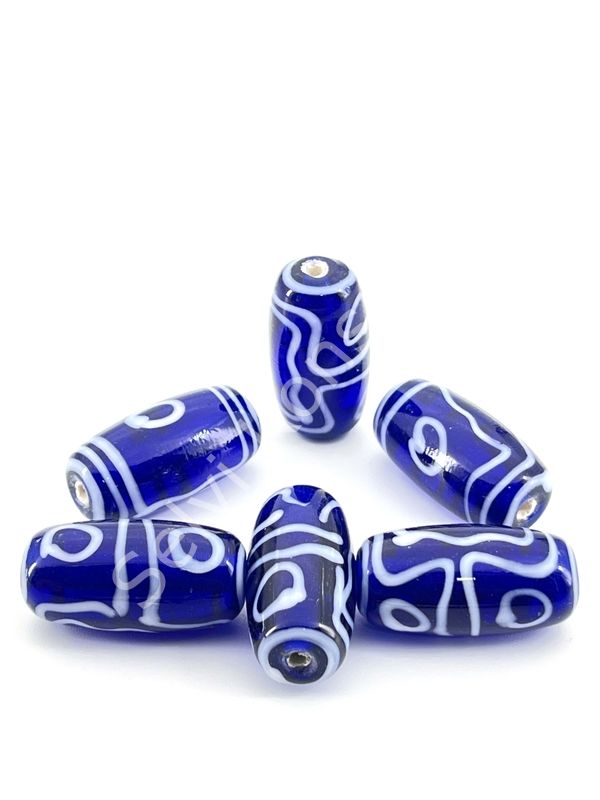 Etnik Desenli Oval Cam Boncuk Ş.Lacivert 10 Adet