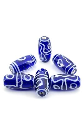 Etnik Desenli Oval Cam Boncuk Ş.Lacivert 10 Adet