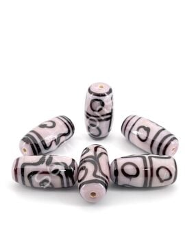 Etnik Desenli Oval Cam Boncuk Mürdüm 10 Adet