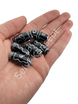 Etnik Desenli Oval Cam Boncuk Siyah 10 Adet