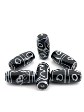 Etnik Desenli Oval Cam Boncuk Siyah 10 Adet