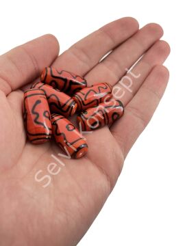 Etnik Desenli Oval Cam Boncuk Koyu Turuncu 10 Adet