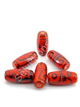 Etnik Desenli Oval Cam Boncuk Koyu Turuncu 10 Adet