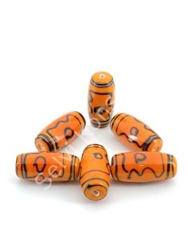 Etnik Desenli Oval Cam Boncuk Turuncu 10 Adet