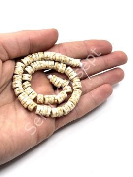 El Yapımı Etnik Desenli Rondela Dizi Tibet Boncuk Krem 7x4 mm
