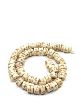 El Yapımı Etnik Desenli Rondela Dizi Tibet Boncuk Krem 7x4 mm