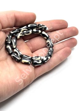 El Yapımı Etnik Desenli Silindir Dizi Tibet Boncuk 6x12 mm