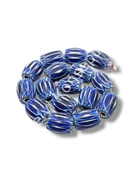 El Yapımı Afrika Chevron Dizi Cam Boncuk Lacivert-Beyaz 14x18 mm