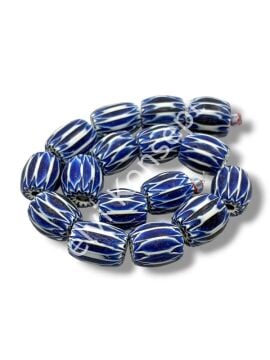 El Yapımı Afrika Chevron Dizi Cam Boncuk Lacivert-Beyaz 14x18 mm