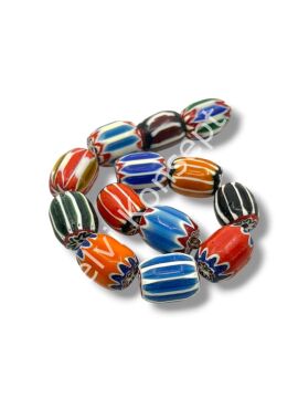 El Yapımı Afrika Chevron Dizi Cam Boncuk Karışık Renkli 14x18 mm