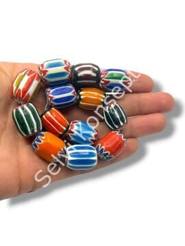 El Yapımı Afrika Chevron Dizi Cam Boncuk Karışık Renkli 14x18 mm