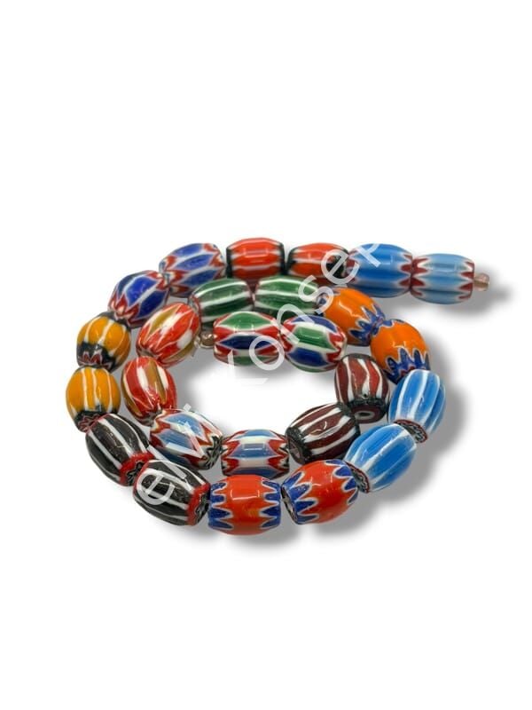 El Yapımı Afrika Chevron Dizi Cam Boncuk Karışık Renkli 10x12 mm