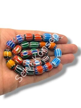 El Yapımı Afrika Chevron Dizi Cam Boncuk Karışık Renkli 10x12 mm