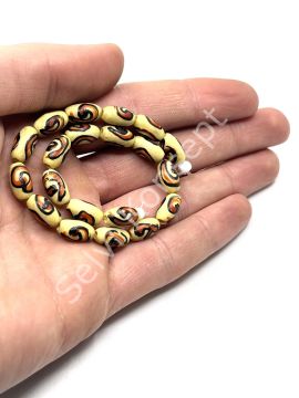 El Yapımı Etnik Desenli Oval Dizi Tibet Boncuk 6x11 mm