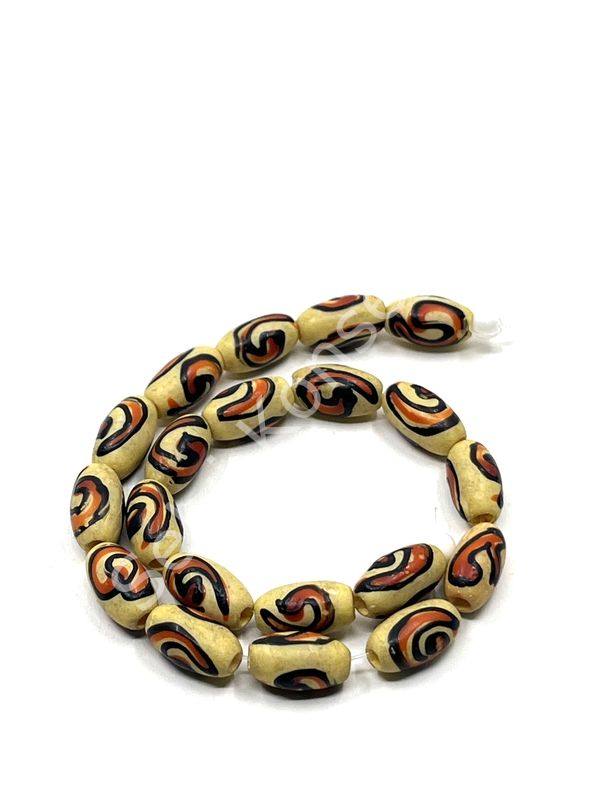 El Yapımı Etnik Desenli Oval Dizi Tibet Boncuk 6x11 mm