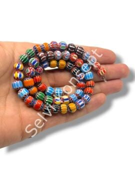 El Yapımı Afrika Chevron Dizi Cam Boncuk Karışık Renkli 8 mm