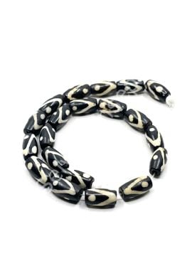 El Yapımı Etnik Desenli Oval Dizi Tibet Boncuk 7x13 mm